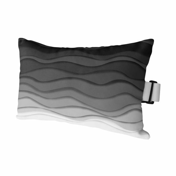 Black Grey Gradient Wave Outdoor Pillow for Chaise Lounge Chair,Abstract Geometric Waterproof Headrest Lumbar Pillows with Insert&Elastic Strap for Patio Pool Garden Chairs Decor,1 Pack