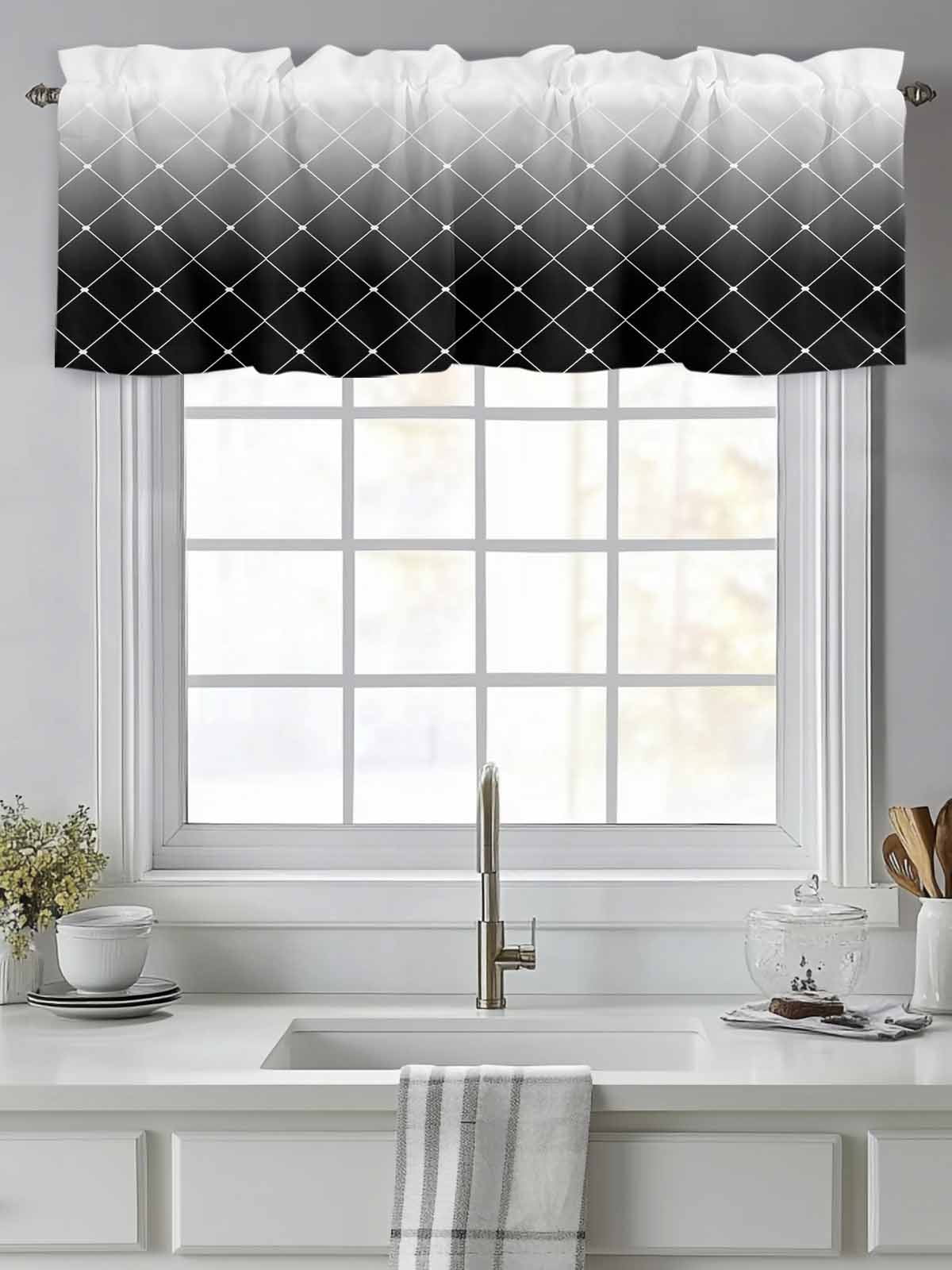 Black Grey Gradient White Stripes Valances for Windows,Kitchen Valance ...