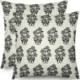 thumbnail image 1 of Black Grey Gray Floral Block Print Pillow Covers 20x20 Set of 2 Chinoiserie Flower Leaves Outdoor Decorative Throw Pillows Farmhouse Pillowcases Linen Cushion Case Decor for Home Sofa Couch Bed, 1 of 6