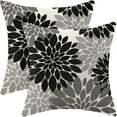 thumbnail image 1 of Black Grey Gray Pillow Covers 18x18 Inch Set of 2 Dahlia Floral Decor Throw Pillows Summer Modern Geometry Flower Outdoor Decorative Cushion Cases for Sofa Couch Bed Decorations, 1 of 6