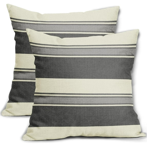 Black Grey Gray Striped Pillow Covers 20x20 Set of 2 Modern Boho Stripe Pattern Cream Print Decorative Outdoor Pillowcases Farmhouse Throw Cushion Case Decor for Home Couch Sofa Bed