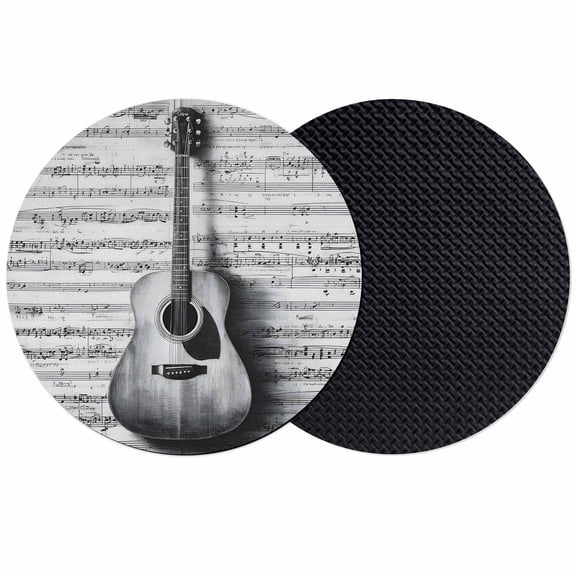 Black Grey Guitar Coasters Set of 2, Absorbent Coasters for Drinks, Vintage Musical Guitar Sheet Abstract Coaster for Desk Coffee Table Protection, Home Decor House Warming Gifts 4"