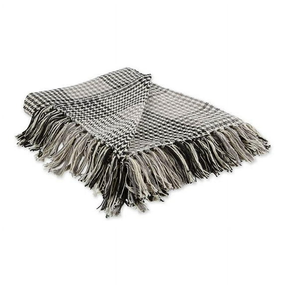 Black & Grey Houndstooth Plaid Blanket Throw
