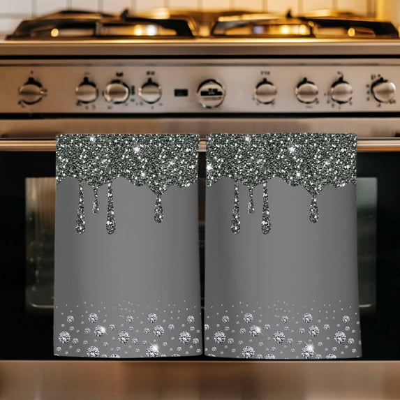 Black Grey Kitchen Towels Set of 1, Modern Abstract Diamond Luxury Gradient Absorbent Dish Towels for Kitchen, Microfiber Hand Towel, Quick Drying Tea Towel for Cleaning Decorative Dishcloths