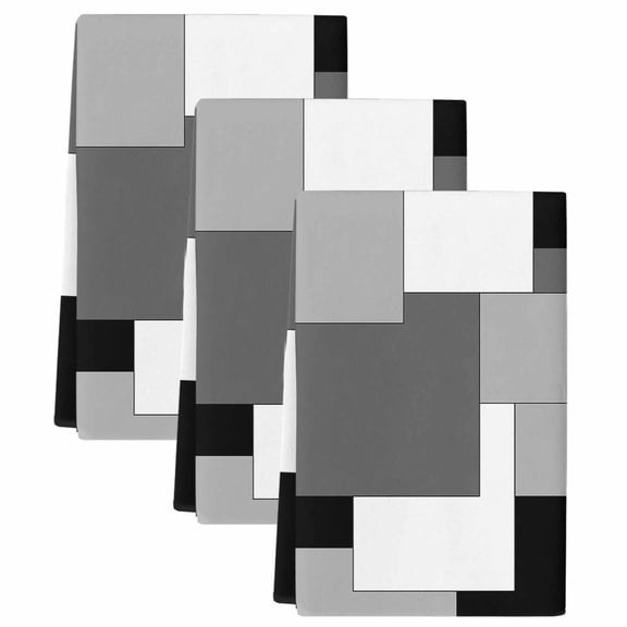 Black Grey Kitchen Towels Set of 3, Middle Century Irregular Geo Abstract Art Soft Microfiber Dish Towels, Absorbent Quick-Dry Washable Dishcloths for Kitchen Cleaning, Drying Dishes, 18x28 Inches