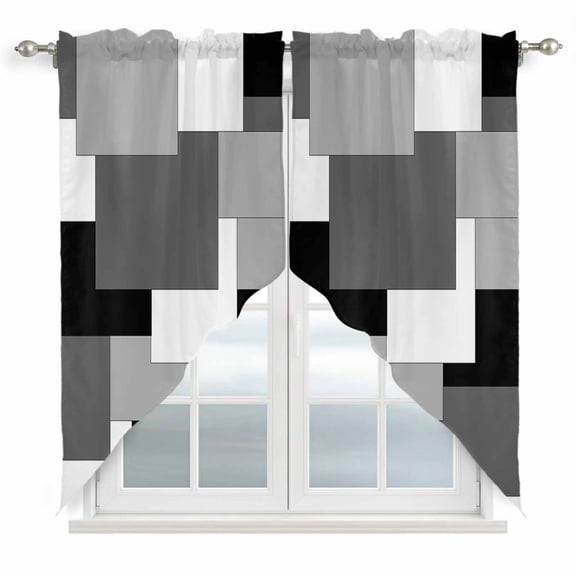Black Grey Kitchen Window Curtains, Swag Curtains Valance for Bedroom Living Room Bathroom, Middle Century Irregular Geo Abstract Art Rod Pocket Window Treatment Curtain Block Drapes 2 Panels 28"x36"