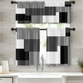 thumbnail image 1 of Black Grey Kitchen Window Curtains Valance and Tier Set, Dark Grey White Modern Rod Pocket Short Tier Curtain, Abstract Small Cafe Drapes for Kitchen Decor 52" x 24", 1 of 6