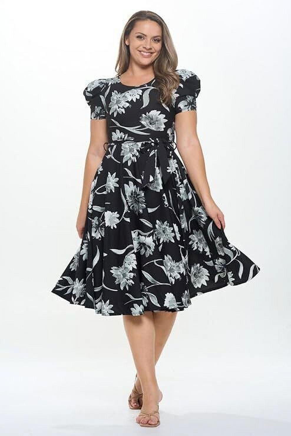Black Grey Large-X-large Size Women's Short Puff Sleeve Midi Floral  Cocktail Flare Tea Party, Formal and Casual Dresses - Walmart.com