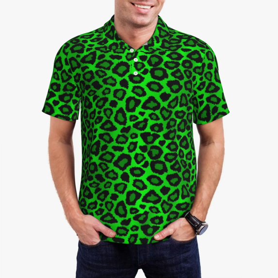 Black Grey Leopard Casual T-Shirts Animal Spots Print Polo Shirts Collar Shirt Summer Man