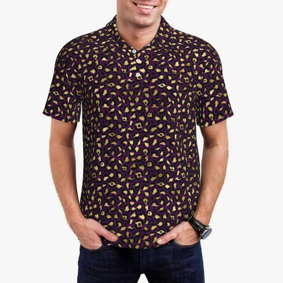 Black Grey Leopard Casual T-Shirts Animal Spots Print Polo Shirts Collar Shirt Summer Man