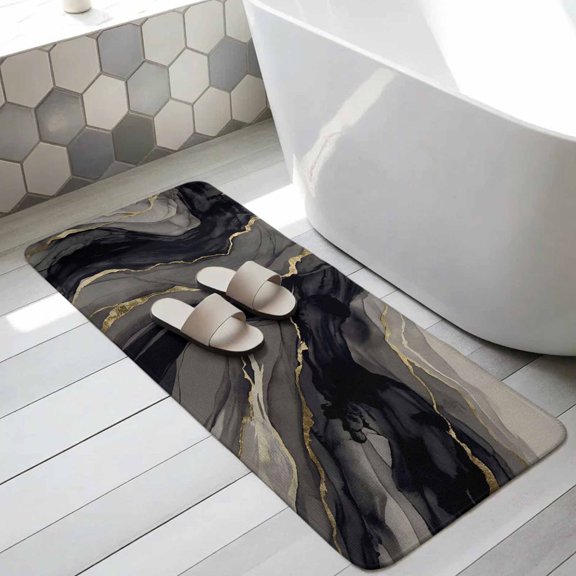 Black Grey Marble Bathroom Runner Rugs Non Slip Washable Absorbent Narrow Long Bath Mat Modern Ink Painting Abstract Art Runner Rugs for Kitchen Hallway Bedroom Laundry Study Room 19.7"x63"