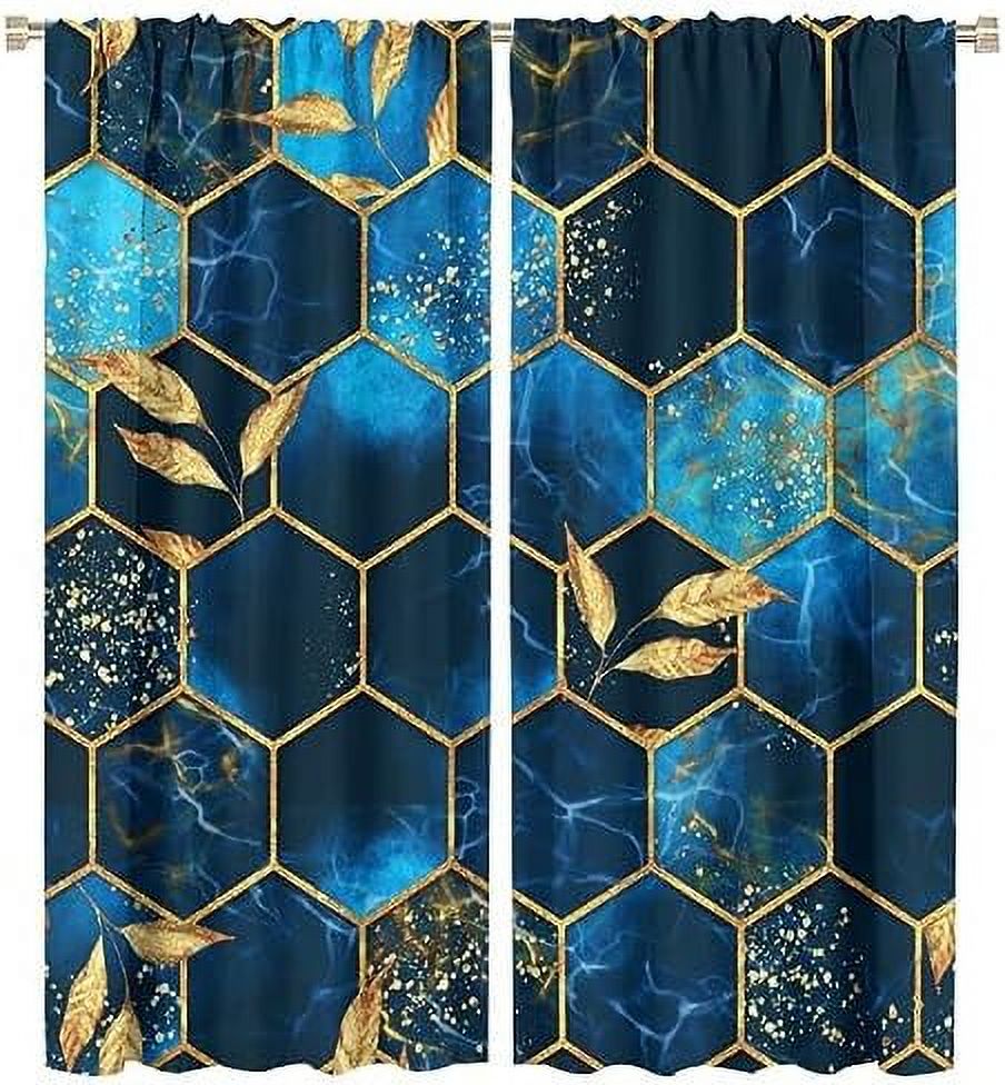 Black Grey Marble Curtains Marble Hexagon Texture Window Treatments for