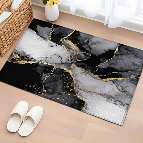 Black Grey Marble Entryway Rug 2'x3' Non Slip Front Door Mats, Modern Gradient Abstract Aesthetic Entrance Rugs Indoor Outdoor Carpet, Washable Floor Mats Small Area Rug for Bedroom Kitchen