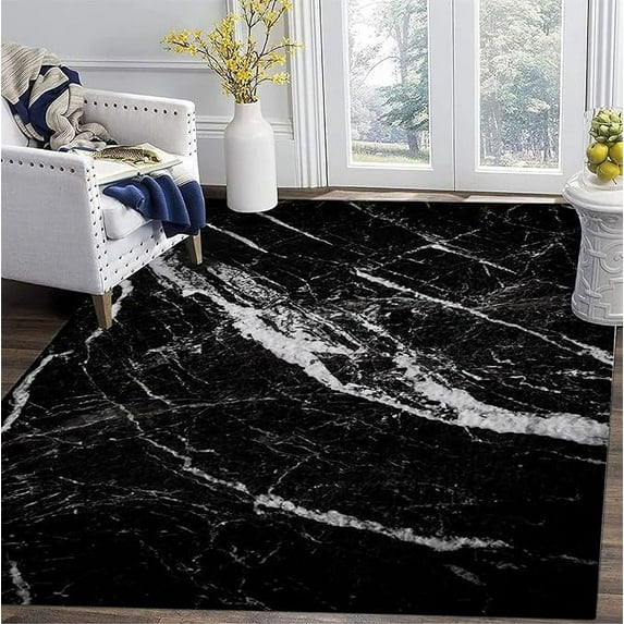 Black Grey Marble Pattern Area Rug, Modern Abstract Indoor Rugs, Floor Non-Slip Carpet For Room Sofa Living Room Mat Bedroom Home Decor Floor Mats 4 x 6ft