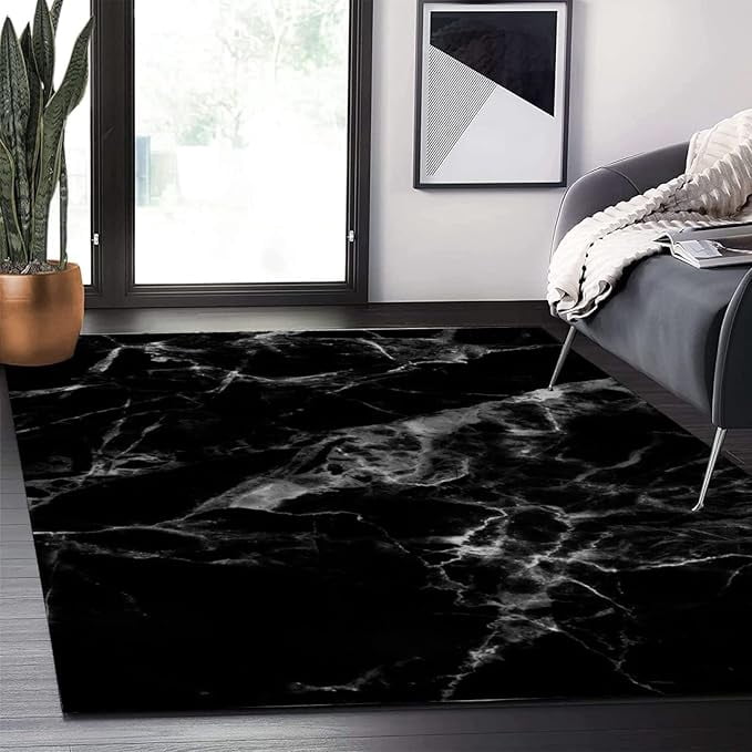 Black Grey Marble Pattern Area Rugs, Modern Abstract Soft Washable ...