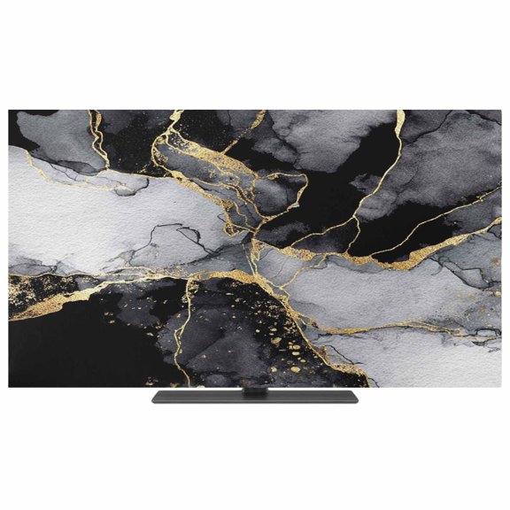 Black Grey Marble TV Dust Cover,Stretchable TV Screen Desktop Computer Protector Cover,Modern Gradient Abstract Aesthetic Television Dustproof Slipcover for 19–24 Inch Flat or Curved TVs