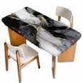 thumbnail image 1 of Black Grey Marble Table Cloths for 3 Foot Rectangle Tables, Modern Gradient Abstract Aesthetic Patio Waterproof Elastic Fitted Tablecloths, Washable Rectangular Table Cover for Camping, 1 of 8