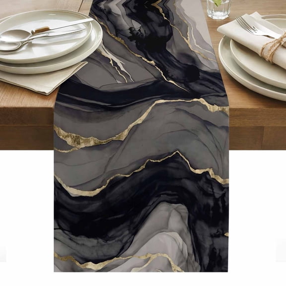 Black Grey Marble Table Runner Modern Ink Painting Abstract Art Tablerunners 13 x 36 Inch, Table Decorations Tabletop Scarf for Summer Gathering Holiday Farmhouse Kitchen Dining Decor
