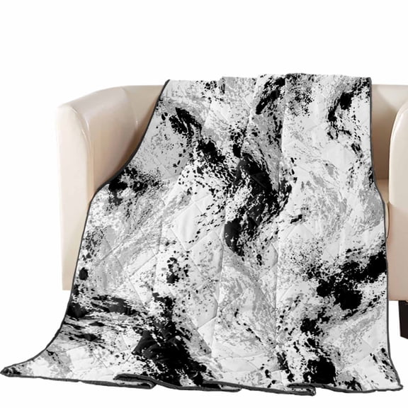 Black Grey Marble Waves Quilted Comforters Cooling Blanket Oversized King Size, Modern Abstract Art Minimalist Contrast Lines Cold Comfort for Hot Sleepers Air Conditioning Quilt Blanket for Bed