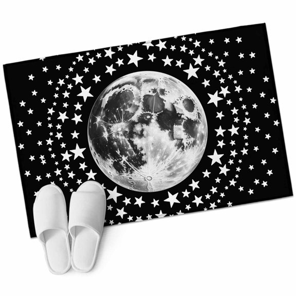 Black Grey Moon Bathroom Rug Washable 2x3 Entryway Rug Non Slip Modern Abstract Minimalist Stars Artwork Front Door Mat Low Pile Indoor Doormat Throw Floor Carpet for Kitchen Bedroom Entrance