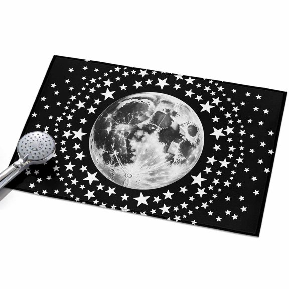 Black Grey Moon Entryway Rug 2x3ft Washable Non Slip Bathroom Rug Indoor Floor Front Door Mat Modern Abstract Minimalist Stars Artwork Rectangle Area Rugs Carpet for Kitchen Office Dining Room Home