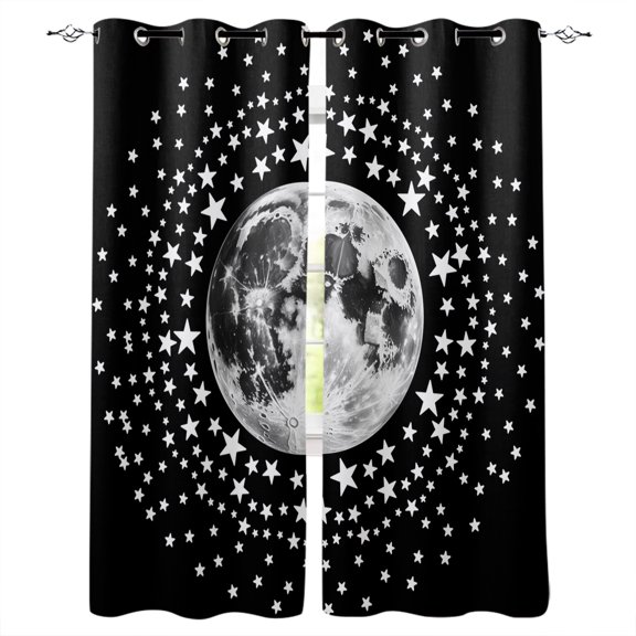 Black Grey Moon Kitchen Curtains Modern Abstract Minimalist Stars Artwork Cafe Short Curtains for Bathroom Blackout Window Curtain Small Window Tier Drapes for Bedroom Living Room 27.5"x39"x2