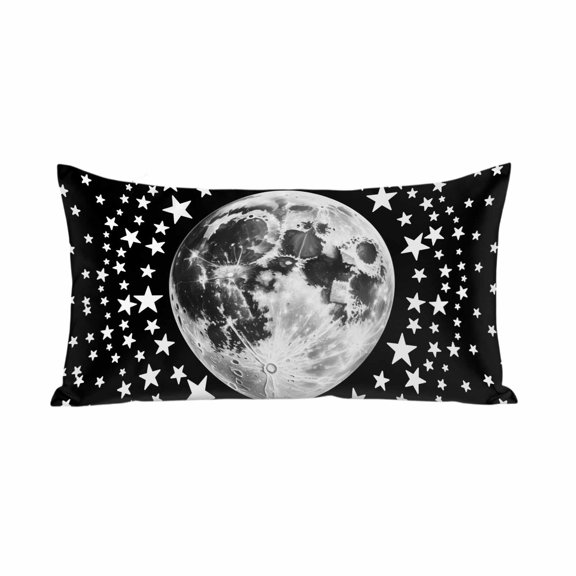 Black Grey Moon Satin Pillowcases with Zipper Cal King Size Cooling Silk Pillow Cases for Hair and Skin Soft Modern Abstract Minimalist Stars Artwork Throw Pillow Covers for Women Men 20x40 Inch