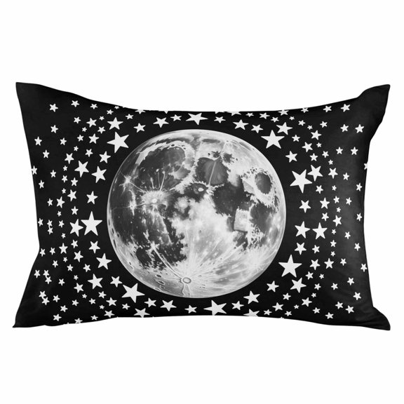 Black Grey Moon Throw Pillow Cover 12 x 20 Inch Decorative Pillow Cover Modern Abstract Minimalist Stars Artwork Lumbar Pillowcase Seasonal Rectangle Cushion Case for Couch Sofa Bed Living Room