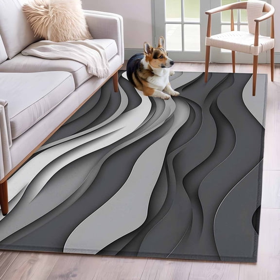 Black Grey Ombre Area Rug 3x5 FT, Non Slip Entryway Bedside Carpet, Modern Geometric Abstract Moire Art Washable Soft Floor Carpet Indoor Mat Non-Shedding Throw Rugs for Dorm Kitchen Home Office