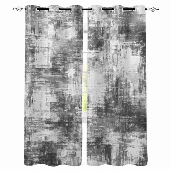 Black Grey Ombre Blackout Curtains for Bedroom/Living Room, Thermal Insulated Kitchen Curtains, Gradient Abstract Art Vintage Grommet Darkening Window Treatment Drapes 52"x72"x2