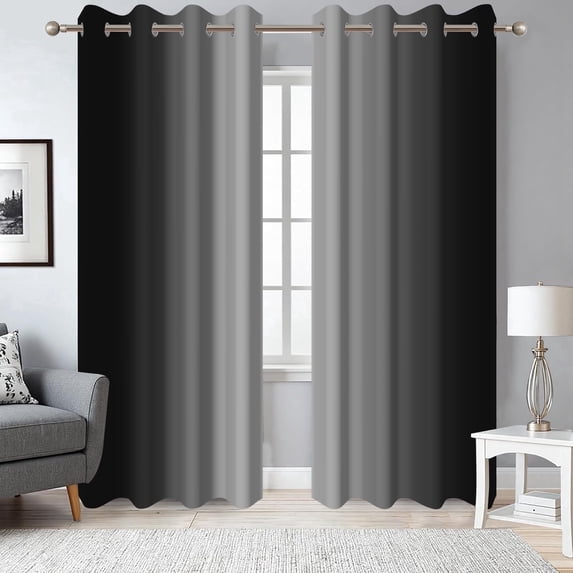 Black Grey Ombre Blackout Curtains for Living Room,Grommet Thermal Insulated Window Drapes for Bedroom(52Wx84L,2 Panels)