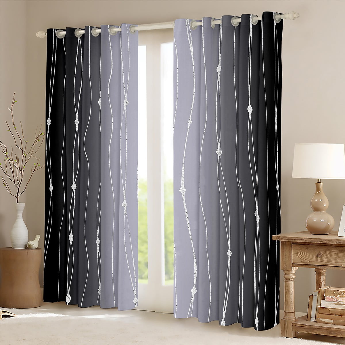 Black and Grey Ombre Curtains Aesthetic Gradient Curtains & Drapes ...