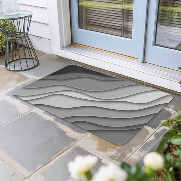 Black Grey Ombre Door Mat Indoor Outdoor,Modern Geometric Abstract Aesthetic Cream Non Slip Welcome Mat with Rubber Backing,Absorbent Fabric Front Door Mats Entryway Rug for Home Entrance 16"x24"