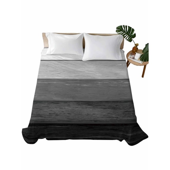 Black Grey Ombre Flat Sheets Only Queen Size, Soft Breathable Bed Top Sheets for Mattress, Farmhouse Vintage Wooden Striped Luxury Bedding Flat Sheets for Home Hotel Bedroom Bed Protection