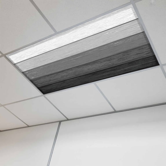 Black Grey Ombre Fluorescent Light Covers, Farmhouse Vintage Wooden Striped Magnetic Light Covers for Ceiling Lights, Fluorescent Ceiling Shade Filters for Classroom Bedroom Office 4x2Ft x 1PCS
