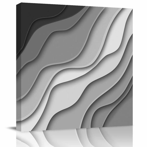 Black Grey Ombre Gradient Water Ripple Canvas Artwork Painting Art, Abstract Lines Modern Art Square Framed Wall Decorations Prints Picture for Bedroom Kitchen Living Room, 16x16 in