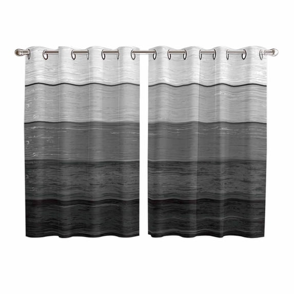 Black Grey Ombre Kitchen Curtains 63 Inch Length, Farmhouse Vintage Wooden Striped Grommet Top Bedroom Living Room Curtains, Light Filtering Cafe Curtain Drapes 2 Panels Set 104''x63''