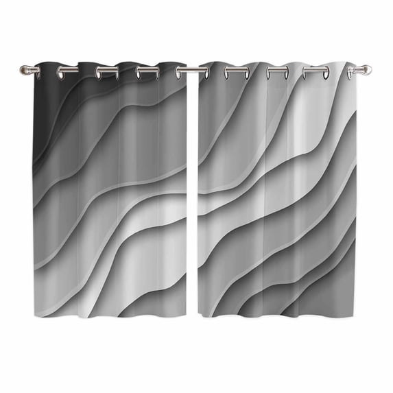 Black Grey Ombre Kitchen Curtains 72 Inch Length, Modern Geometric Abstract Aesthetic Cream Grommet Top Bedroom Living Room Curtains, Light Filtering Cafe Curtain Drapes 2 Panels Set 104''x72''