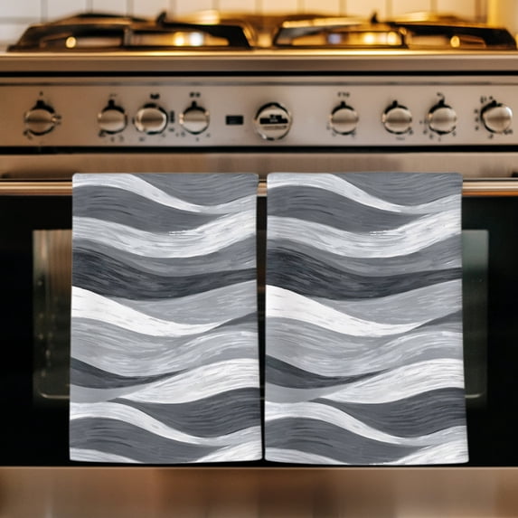 Black Grey Ombre Kitchen Towels Set of 3, Modern Moire Abstract Art Aesthetics Absorbent Dish Towels for Kitchen, Microfiber Hand Towel, Quick Drying Tea Towel for Cleaning Decorative Dishcloths