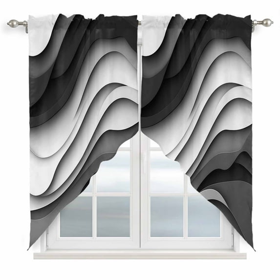 Black Grey Ombre Kitchen Window Curtains, Swag Curtains Valance for Bedroom Living Room Bathroom, Moire Modern Aesthetics Geometric Abstract Rod Pocket Window Curtain Block Drapes 2 Panels 36"x45"