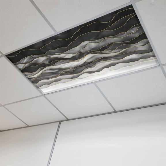 Black Grey Ombre Magnetic Fluorescent Light Covers for Ceiling Lights 2x4 Feet, Modern Moire Abstract Art Luxury Office Classroom Kitchen Drop Ceiling Light Covers Lighting Filters Shade Panel 1 Pack