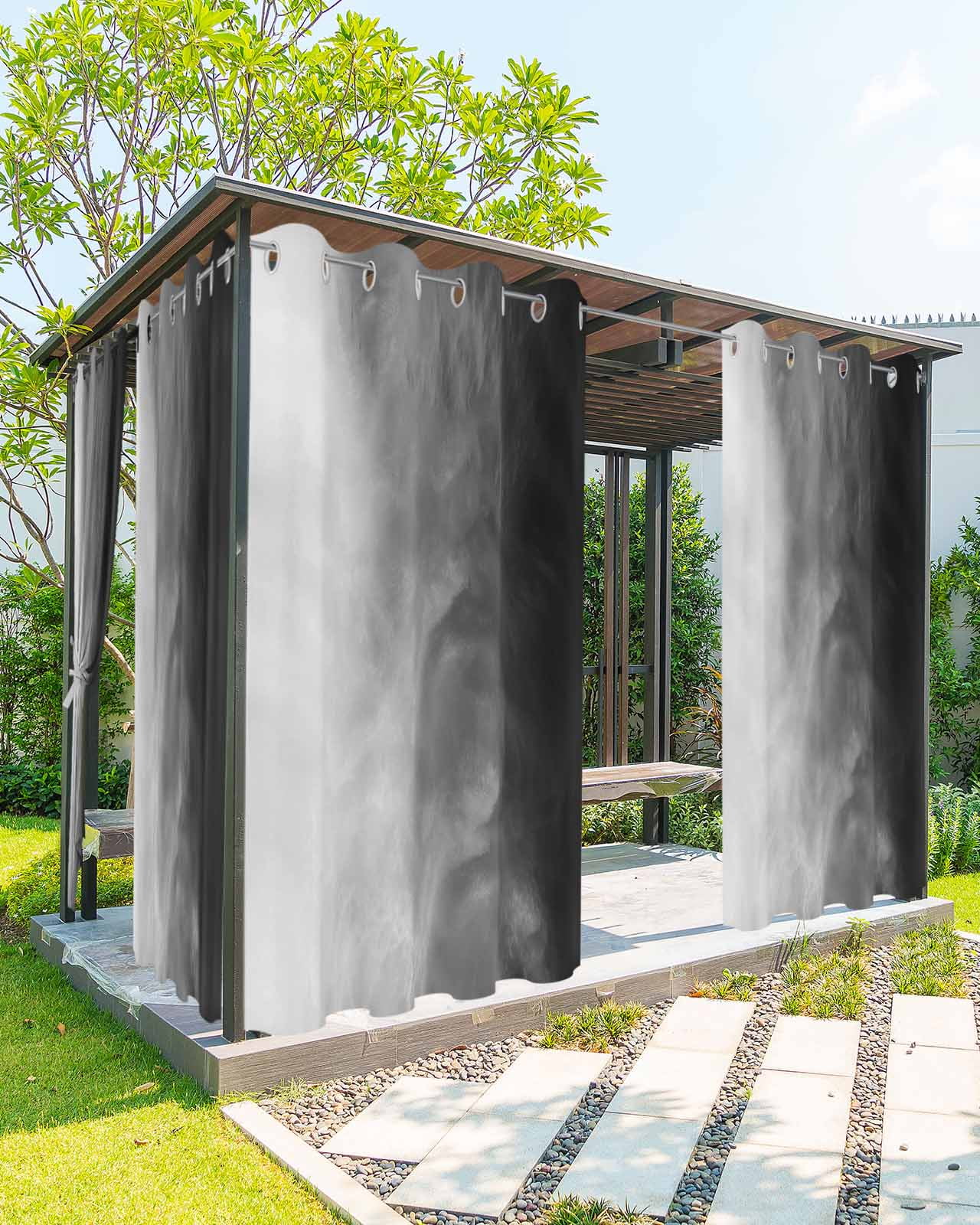 Black Grey Ombre Outdoor Curtains for Patio, Coastal Beach Modern Abstract Art Privacy Drapes Grommet Waterproof Outside Curtains for Porch/Cabana/Balcony 54"x 95", 2 Panel