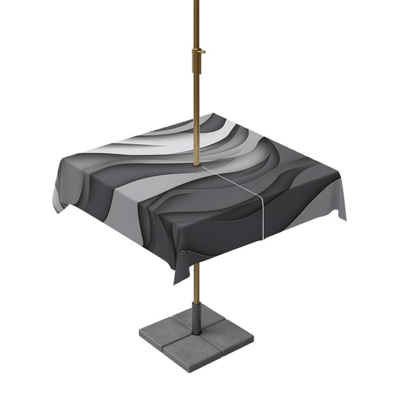 Black Grey Ombre Outdoor Tablecloth with Umbrella Hole, Abstract Grey Wave Texture Gradient Spillproof Waterproof Outdoor Table Cover, Patio Tablecloths for Party/Garden/Picnic, Square 60"x60"
