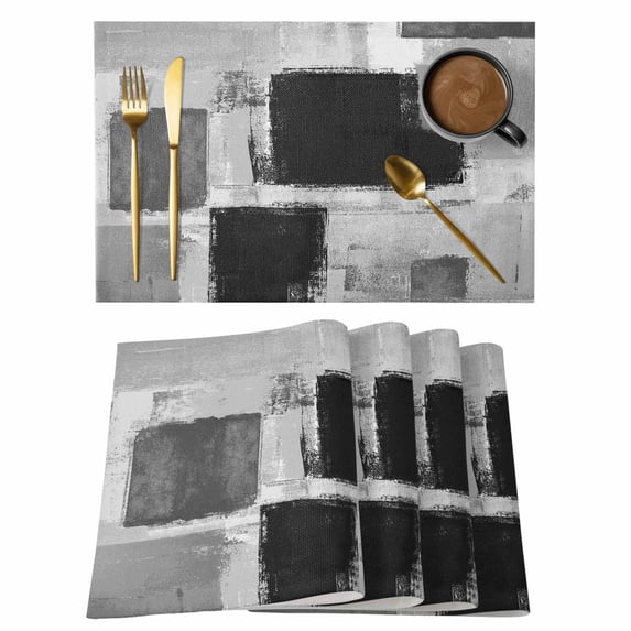 Black Grey Ombre Placemats Set of 12 Vintage Abstract Smear Aesthetics Place Mats Indoor Wipeable Table Mats Washable Cloth Dining Table Placemats for Kitchen Holiday Party Home Decor 13x19 Inch