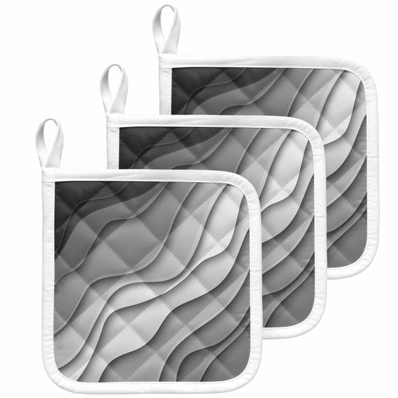 Black Grey Ombre Pot Holders for Kitchen Heatproof Potholder, 3 Pack Modern Geometric Abstract Aesthetic Cream Hot Pads Multipurpose Oven Pads Cloth Potholders Trivet for Cooking Baking