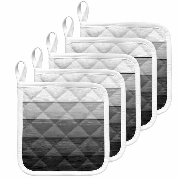 Black Grey Ombre Pot Holders for Kitchen Heatproof Potholder, 5 Pack Farmhouse Vintage Wooden Striped Hot Pads Multipurpose Oven Pads Cloth Potholders Trivet for Cooking Baking