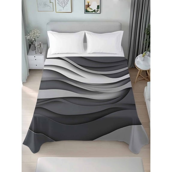 Black Grey Ombre Queen Size Flat Sheet, Wrinkleproof & Fadeproof Cooling Flat Bed Sheet Only, Modern Geometric Abstract Moire Art Breathable Soft Bedding Top Sheets 90 x 102 Inches