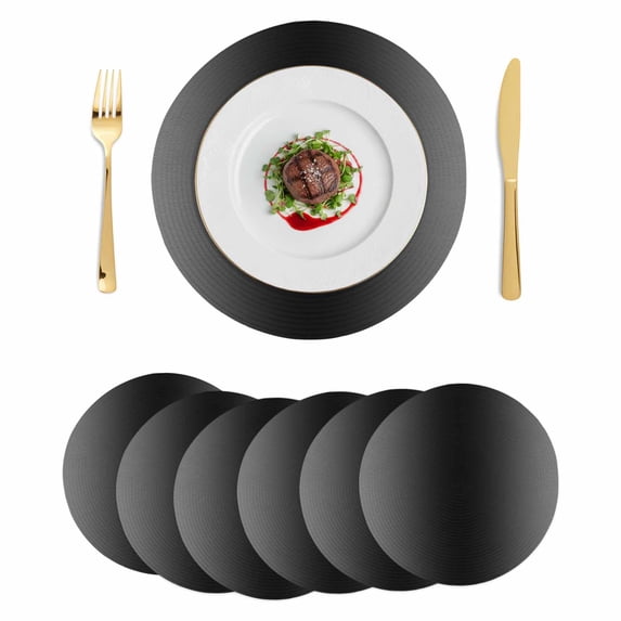 Black Grey Ombre Round 13 Inch Placemats Set of 6, Gradient Contemporary Abstract Art HeatResistant Non Slip Place Mats for Dining Table, Wipeable Braided Kitchen Table Mats for Housewarming