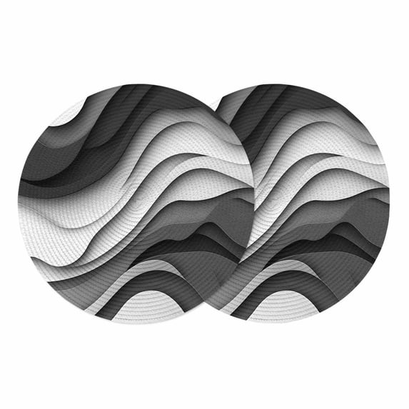Black Grey Ombre Round 15 Inch Placemats Set of 2, Moire Modern Aesthetics Geometric Abstract HeatResistant Non Slip Place Mats for Dining Table, Wipeable Braided Kitchen Table Mats for Housewarming
