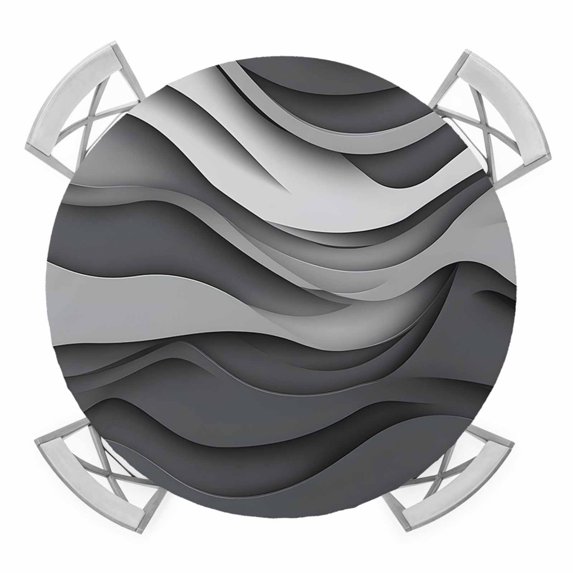 Black Grey Ombre Round Fitted Tablecloth with Elastic Edge, Waterproof Table Cloth Table Cover for 55"-60" Tables, Abstract Grey Wave Texture Gradient Tablecloths for Dining Picnic Indoor Outdoor